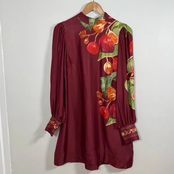🍇 Farm Rio for Anthropologie Wine Fig Print Long Sleeve Dress | NWT | M - Picture 2 of 11